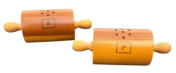 Unbranded Other - 🍞 Vintage Wooden Rolling Pin Salt & Pepper Shakers Rustic Kitchen Retro